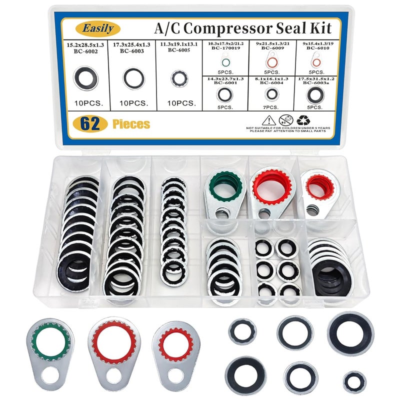 Easily 4 Set Car A/C Valve Core R134a Kit, 9 Sizes Gasket & 36 Sizes O-Ring Kit, AC Compressor Seal, Fuel Line Tool Set - Image 2